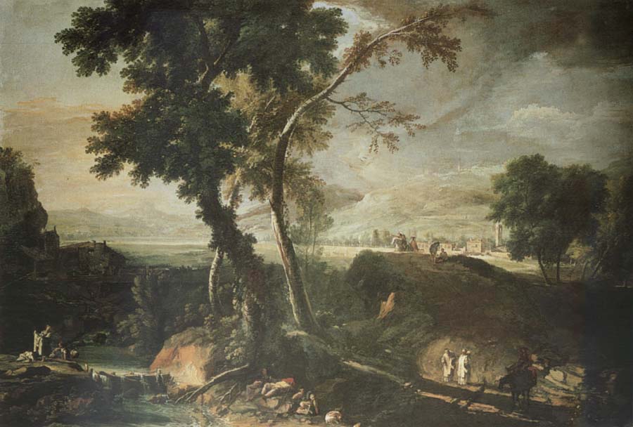 RICCI, Marco Landscape with Washerwomen